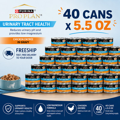 40 Packs - Purina Pro Plan Urinary Tract Adult Wet Cat Food - In Gravy, 5.5 Oz