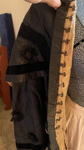 Original Antique Civil War Black Silk Bodice Pagoda Sleeves Elaborate Trimmings - Picture 21 of 24