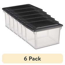 6 pack Sterilite File Box, Clear Plastic Bin with Black Lid, Letter or Legal-S