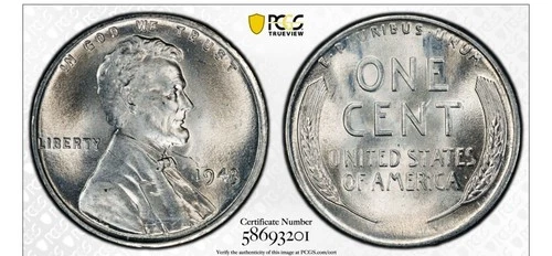 1943 PCGS MS66 Lincoln Steel Wheat Cent LIGHT TONE OBVERSE!!  #0577