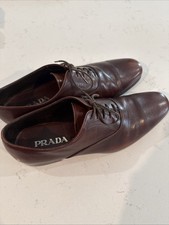 100% AUTH Lightly Used PRADA SPAZZOLATO PATENT BROWN  UK 9.5/US 10.5