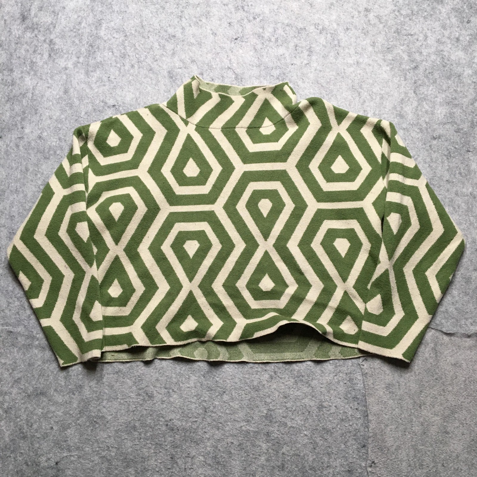 Maeve Sweater Womens Petite Small Green White Mock Neck Geometric Knit Pullover