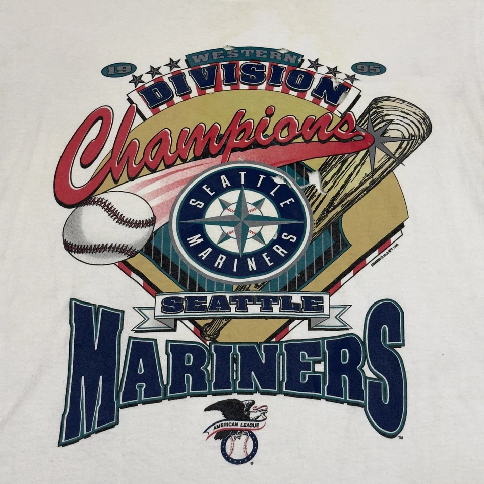 Vintage Seattle Mariners Shirt Mens Medium MLB Baseball 1995 Champions 90s RARE - Image 2 of 4