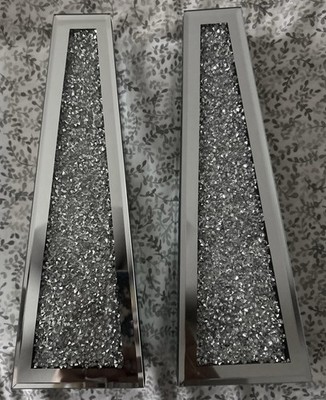 Two Crystal Wall Vase Hanging Flower-vase -Silver Crushed Diamond Mirrored Decor