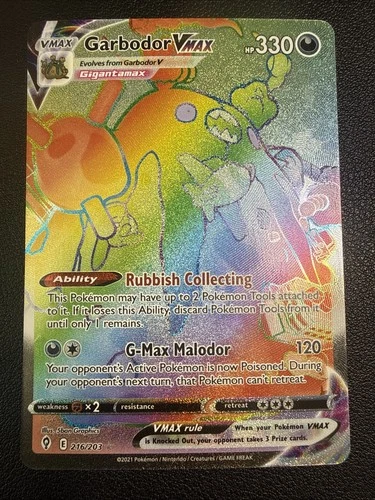 Pokemon TCG Garbodor VMAX 216/203 Evolving Skies Rainbow Secret Rare