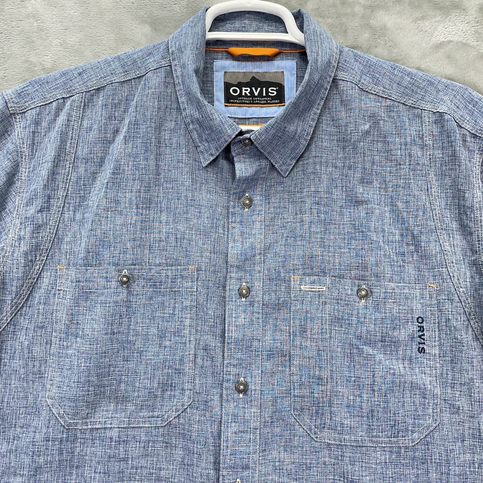 Orvis Shirt Men's XL tech Chambray Work active fit Trout Bum vented fishing