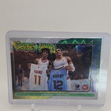 2020-21 Panini NBA Hoops Jersey Swap Ja Morant Trae Young Purple Explosion #3