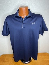 Men's Under Armour Heat Gear Loose S/S Polo Golf Shirt Medium M - Navy  Poly