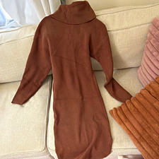 FASHION NOVA Brown Knit Turtleneck Long Sleeve Bodycon Sweater Dress S