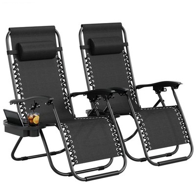 Zero Gravity Chair Set of 2, Patio Lounge Chair Outdoor with Pillow & Cup Hol...