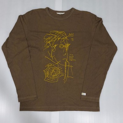 Jean Michel Basquiat Art Graphic Long Sleeve Shirt Size M Brown Artwork Tee