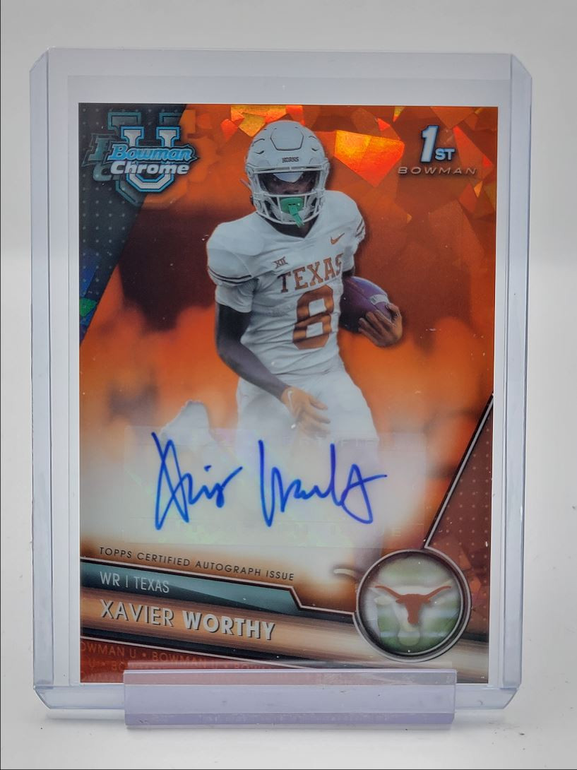 XAVIER WORTHY 2023 BOWMAN U CHROME 1ST ORANGE SAPPHIRE AUTO /25 Q3965