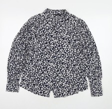 Marks and Spencer Damen Blau Blumenmuster Viskose Basic Knopfleiste Gr&ouml;&szlig;e 8 Rundhalsausschnitt