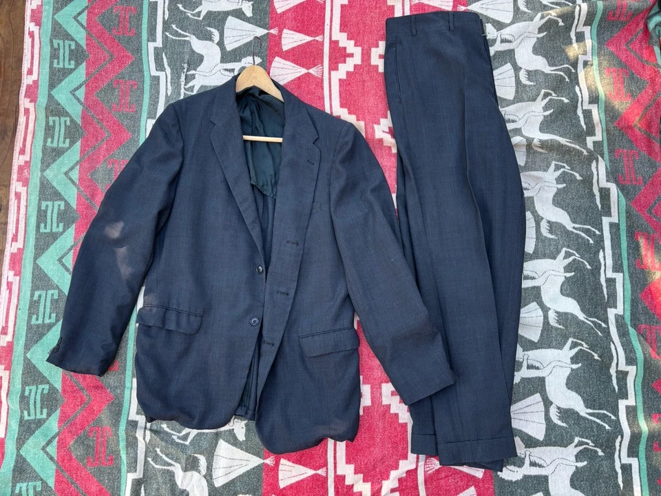 1950-х 50-х годов JC Penney's Gentry темно-синий тонкий шерсти Gaberdine костюм винтажный 42 W 34 - Изображение 2 из 4