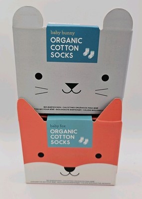 Petit Collage Organic Baby Socks 0-6 months Fox & Bunny lot Cotton Poly Blend