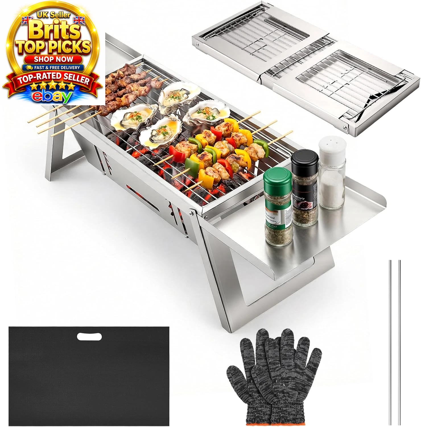 Portable Folding Charcoal BBQ Grill Mini Tabletop Barbecue Camping