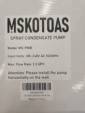 MSKOTOAS MS-PWB Spray Evaporative Condensate Pump 3.3 GPH 100-240V Universal