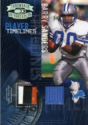 BARRY SANDERS ( 4 COLOR ) PLAYER TIMELINES ( DUAL ) JERSEY CARD LIONS RB #01/25