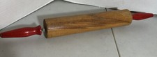 Vintage Farmhouse Kitchen Red Handle Rolling Pin Wood Wooden Rustic