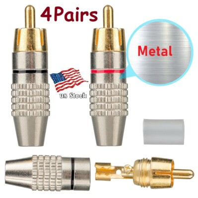 8-Pack RCA Male Plug Solder Free Gold plated Audio Video Adapter Connectors