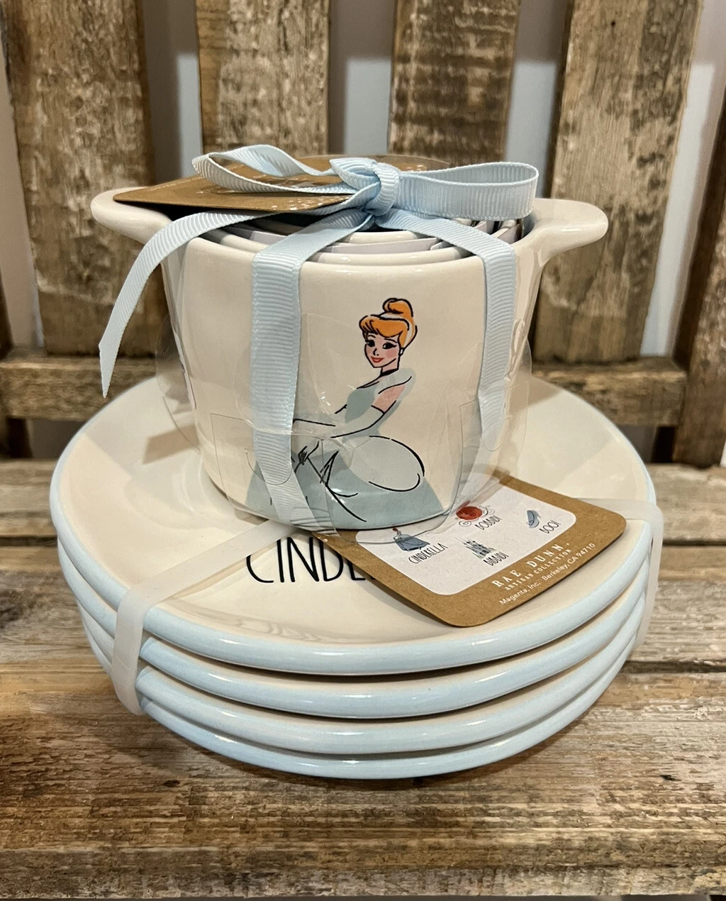 Rae Dunn Disney Princess Cinderella Measuring Cups Set & Matching Dessert Plates