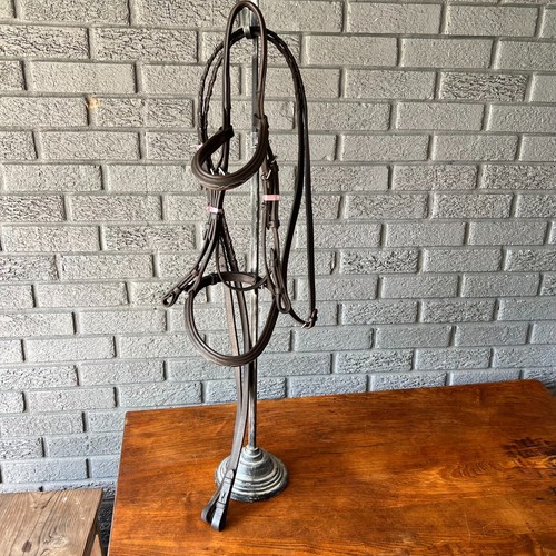 DaVinci Padded Fancy Raised Brown Leather Bridle and Laced Reins, Cob Size - Picture 7 of 12