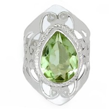 New - Light Green Amethyst 925 Sterling Silver Ring - Size 6.75