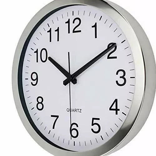Wall Clock Metal Frame Glass Cover Non-Ticking Number Quartz Wall Clock 12inch-image