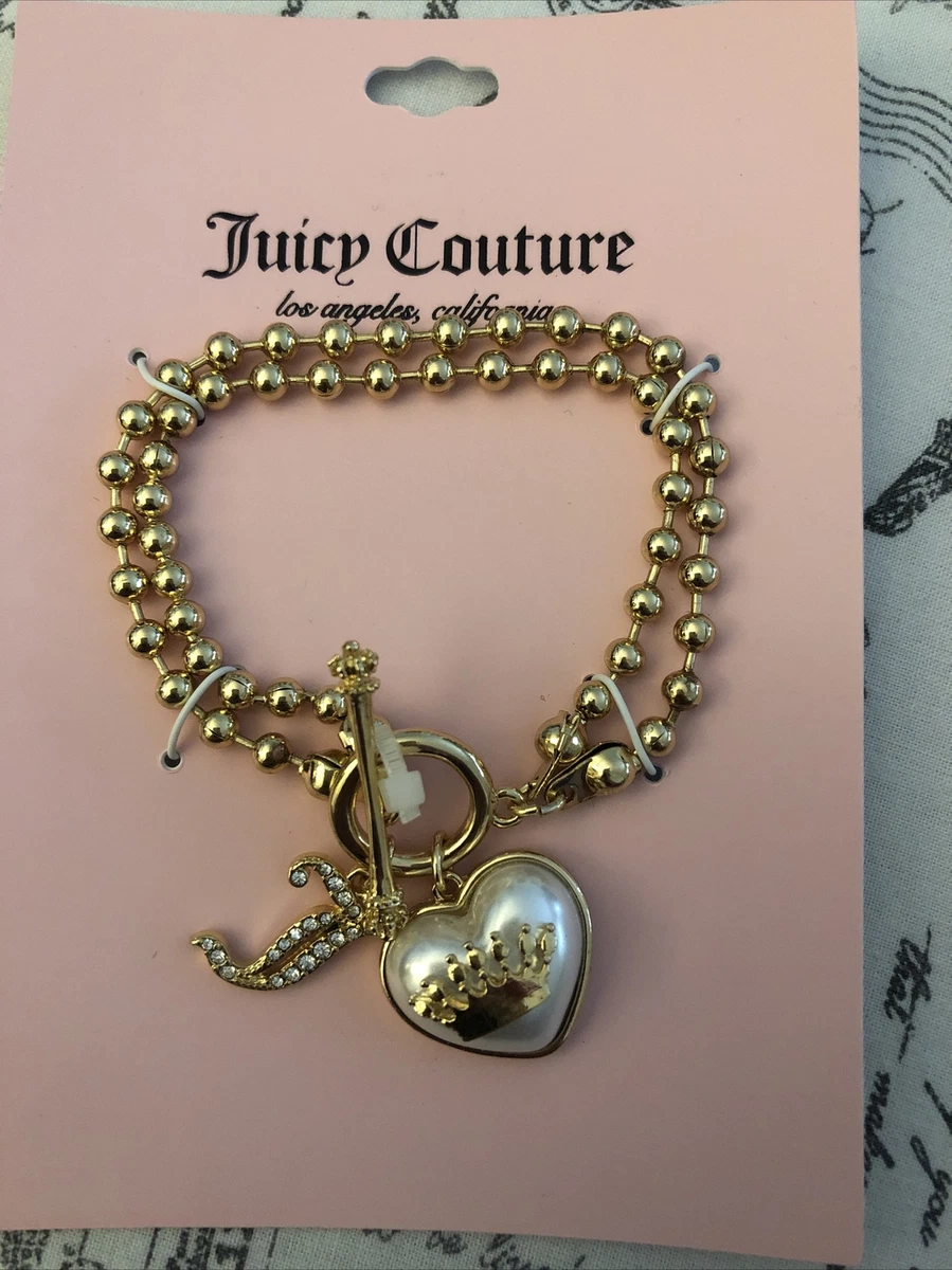 Juicy Couture Gold Tone Double Ball Chain Bracelet Heart & J Charm NWT