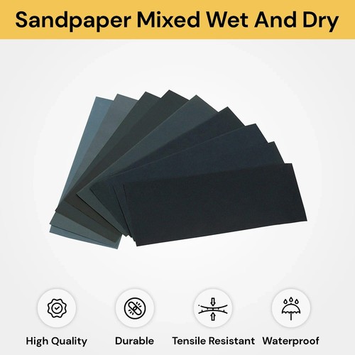 Wet Dry Sandpaper Polishing Abrasive Waterproof Paper Sheets 400-3000 Grit Sheet - Picture 2 of 11