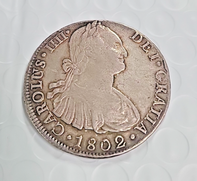 1802 Mexico Carolus IIII 8 Reales Silver Coin Hispan ET IND Mo REX