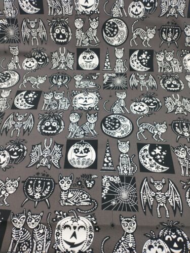 Calavera Cats Fabric Sugar Skull Kitty Bats Spider Webs Moon Alexander Henry BTY