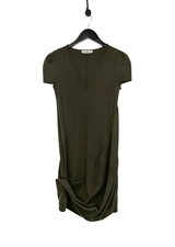 Prada Olive Green Wool Knit Short Sleeves V-neck Dress - XSMALL