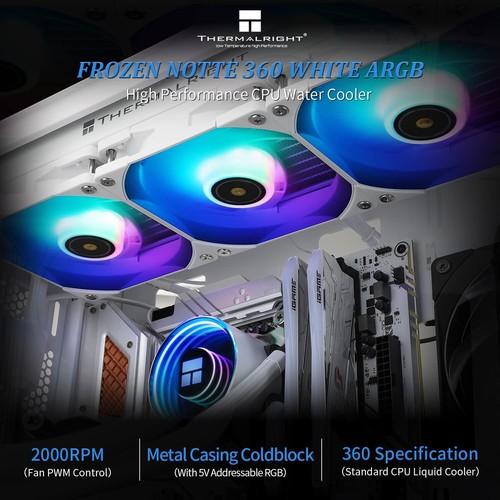 360 White ARGB Water Cooling CPU Cooler with 3 Fans – Elegant and Efficient - Picture 6 of 8