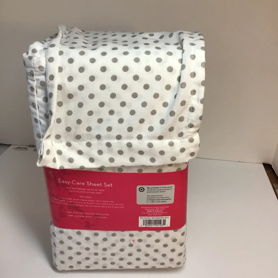 FULL NEW SHEETS,WHITE WITH GREY DOTS. from Target NEW - Image 4 of 4