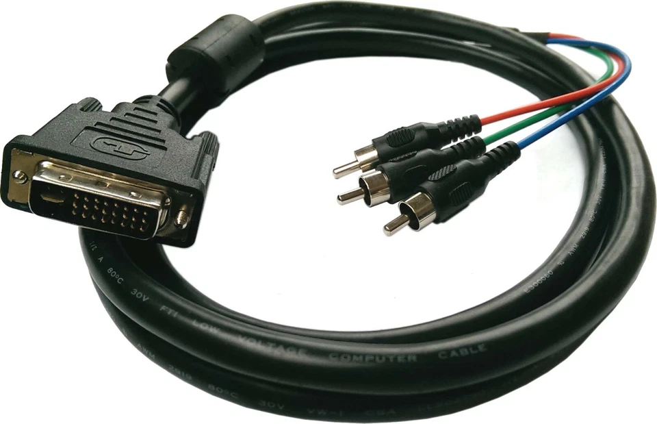 Cable Digital Video DVI-I 24 +5 29 Pin 3 RCA Component RGB   6FT SKU 180708 - Image 2 of 2