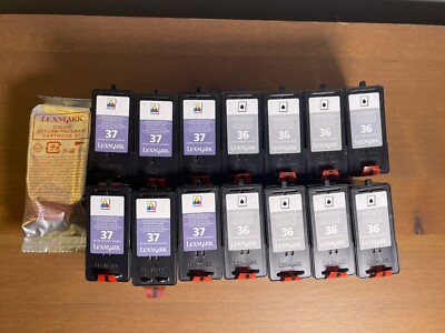Lot Of 15 New Genuine Lexmark 36 Black 37 Color Ink Cartridges