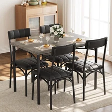 Dining Table Set for 4, Kitchen Table with 4 Upholstered Chairs Set Grey