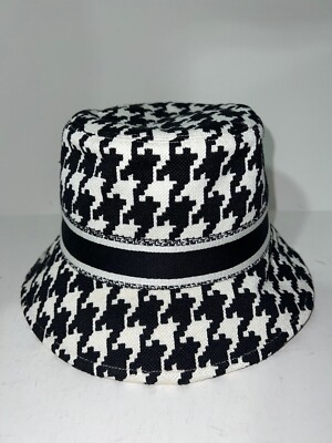 Christian Dior Houndstooth Black White Jacquard Cotton Logo Sun