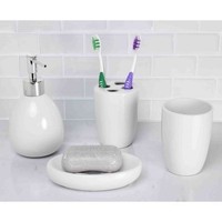 Home Basics 4 Piece Bath Accessory Set White on sale Home Basics 4 Piece Bath Accessory Set White on sale