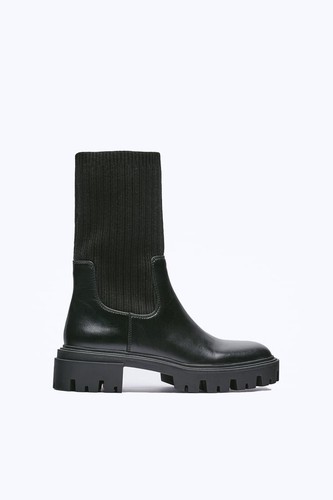 ZARA SOCK STYLE ANKLE BOOTS BLACK | eBay