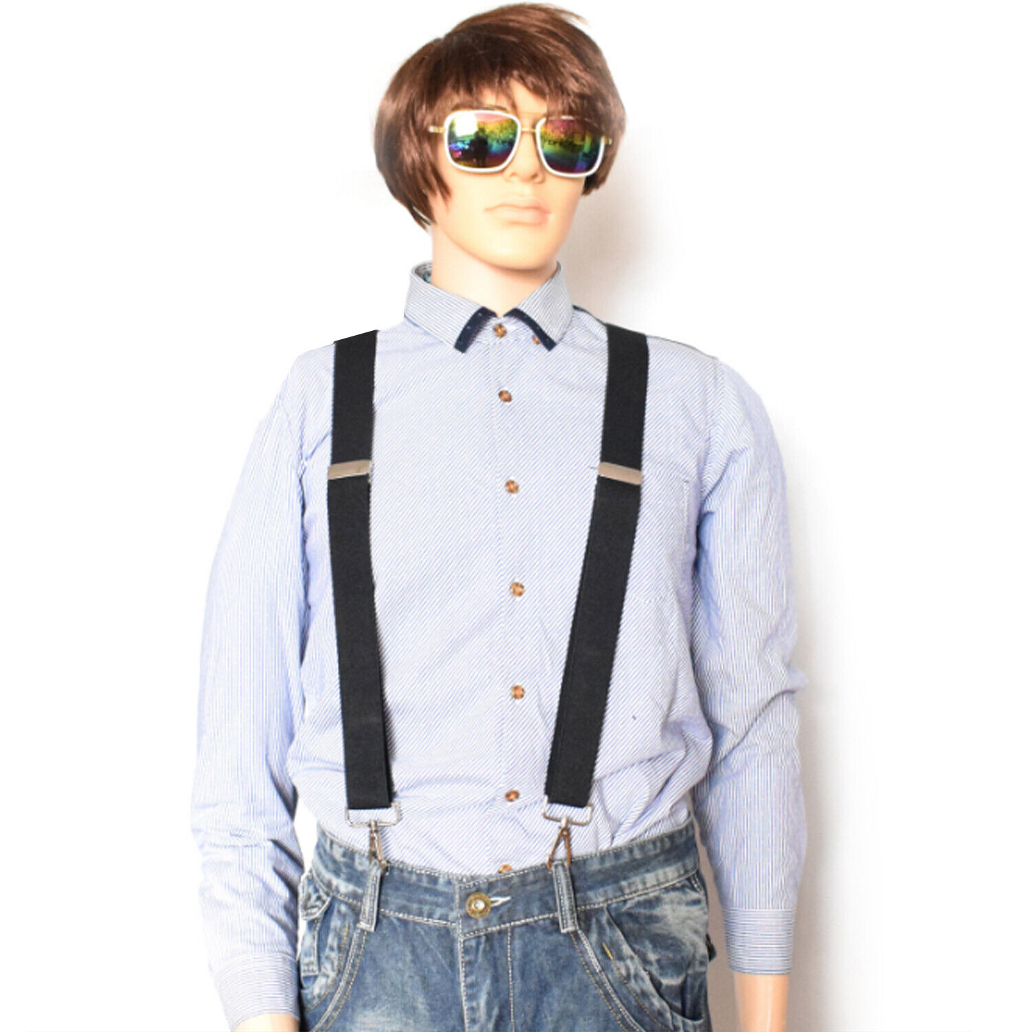 Kilshye Suspenders Men Y Back Suspender Adult Adjustable Suspenders Strap  Strong Clip Braces for Man (B- Blue)