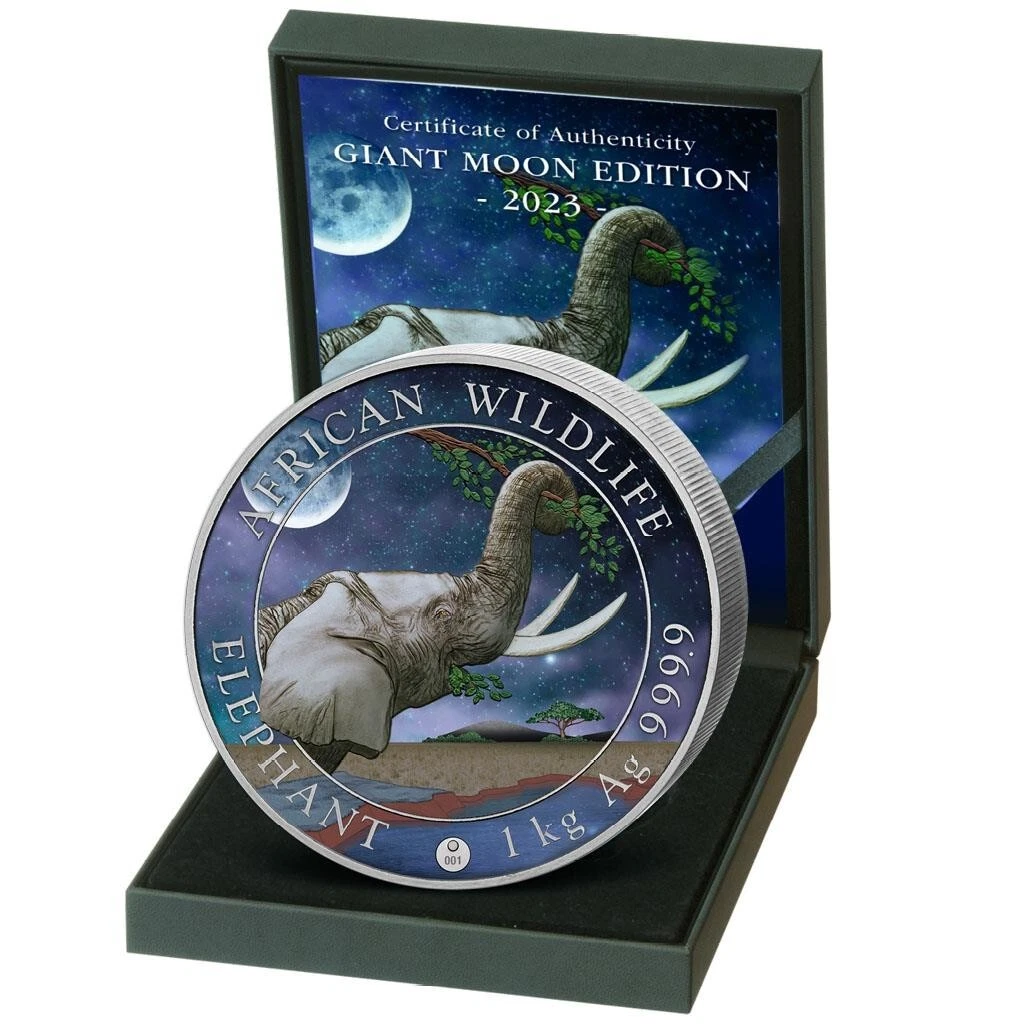 Silbermünze 1kg Elefant Giant Moon 2023 - Somalia - Stempelglanz in Farbe