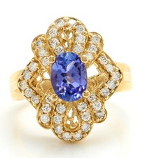 2.23 Carat Natural Tanzanite and Diamonds in 14K Solid Yellow Gold Ring
