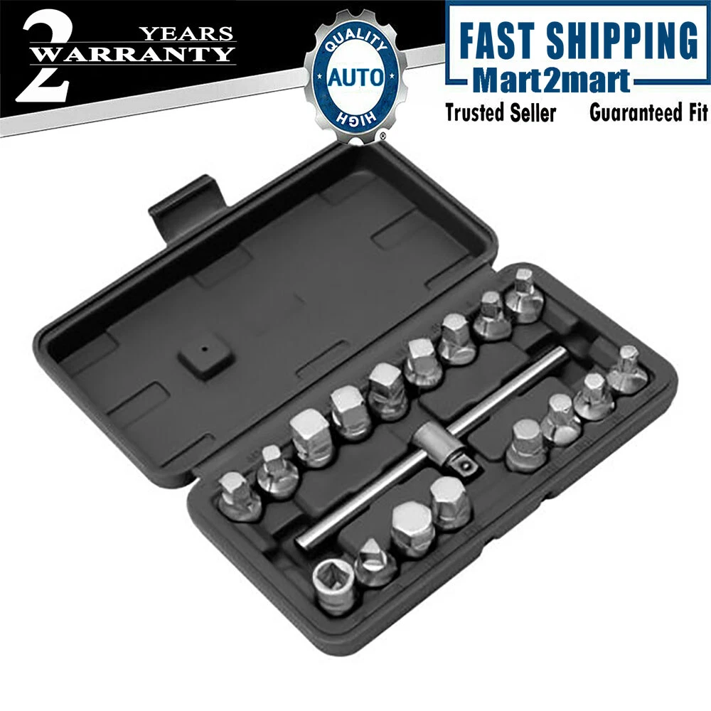 18pc Oil Drain Pipe Plug Hexagon Square Socket Key Removal Tool