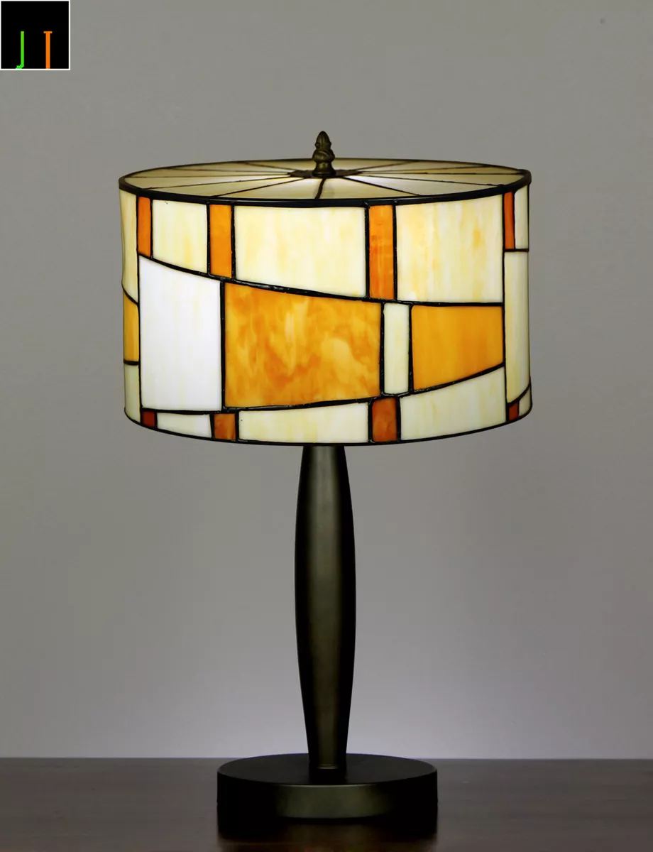 Free Postage JT Tiffany Stained Glass Contemporary Drum Style Bedside Table Lamp