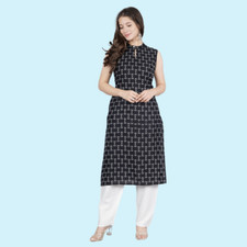 Women Black  White Checked Cotton Kurta