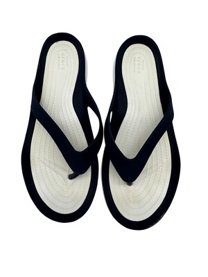 Crocs Womens Kadee II Flip Flop Sandals Size 8W Black White Comfort Summer  Beach