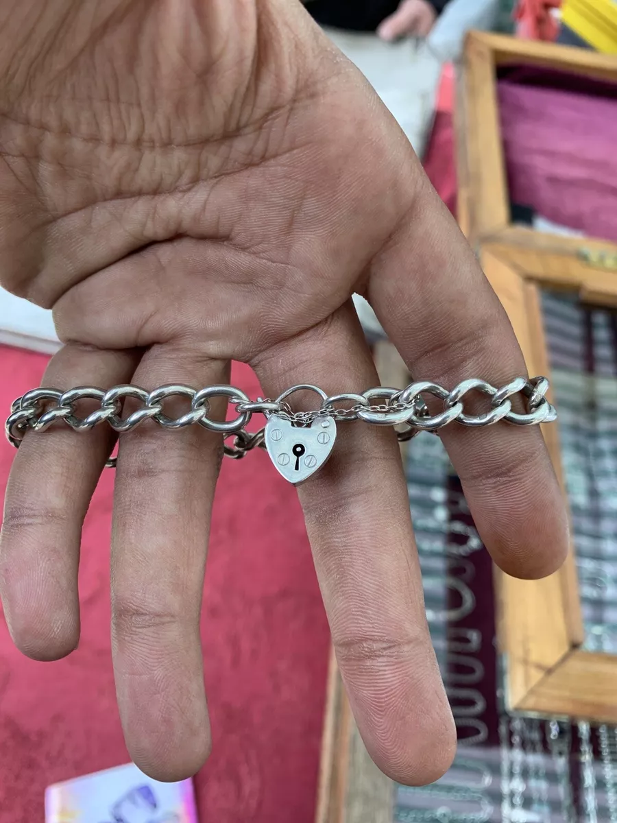 Vintage LC Solid Silver Curb Charm Bracelet With Lock Clasp