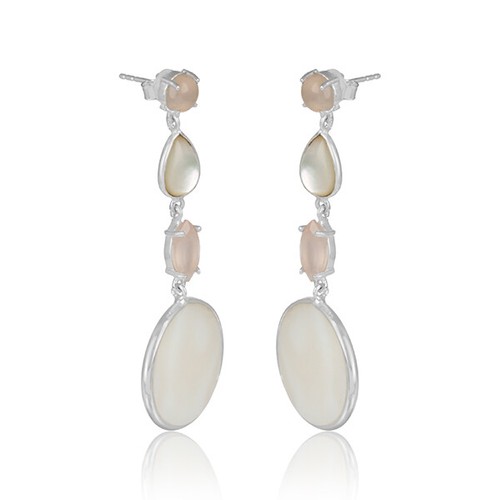 Chalcedony Mother of Pearl Gemstone Women's Fine Silver Earrings Jewelry - Picture 2 of 3